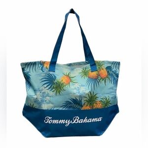 Tommy Bahama‎ Large Tote Bag Shoulder Strap Island Blue Pineapple & Palms NWOT